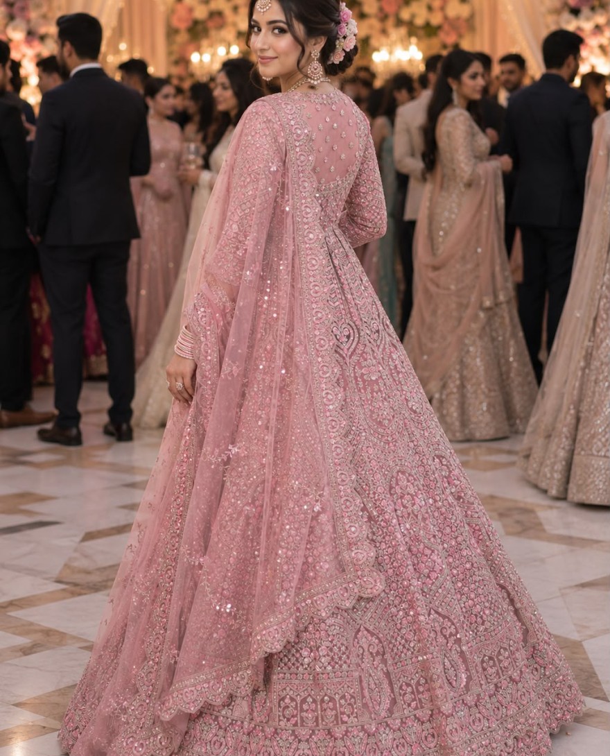PINK - Net Lehenga Choli In Pink Colour